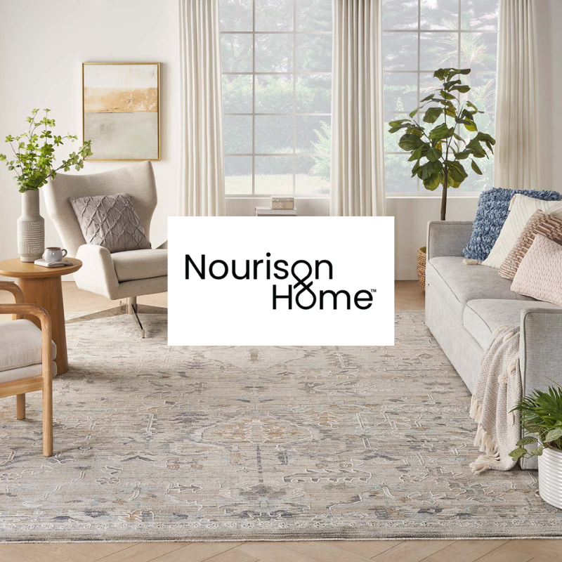 a cozy living room with Nourison carpet
