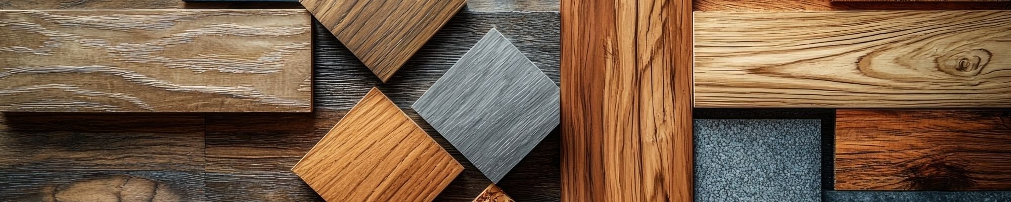 A display of various wood flooring types, showcasing different colors, grains, and finishes for interior design options.