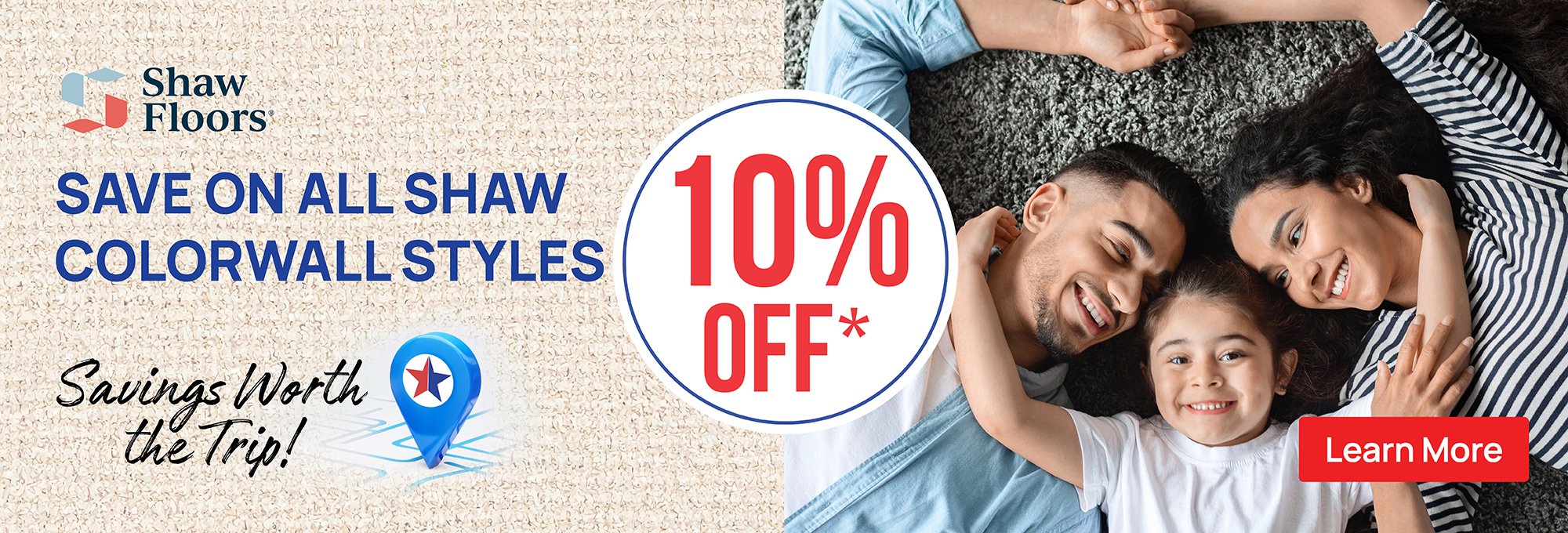 Promotional banner highlighting savings on all Shaw flooring styles.