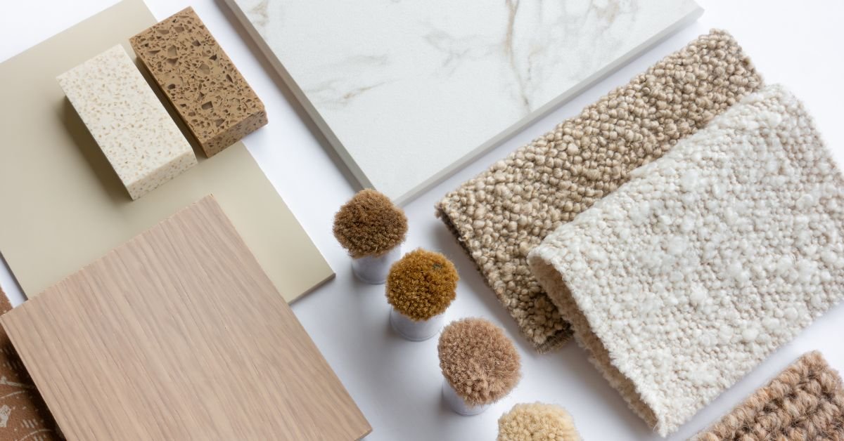 A collection of different interior design materials spread out on a table for artistic endeavors.