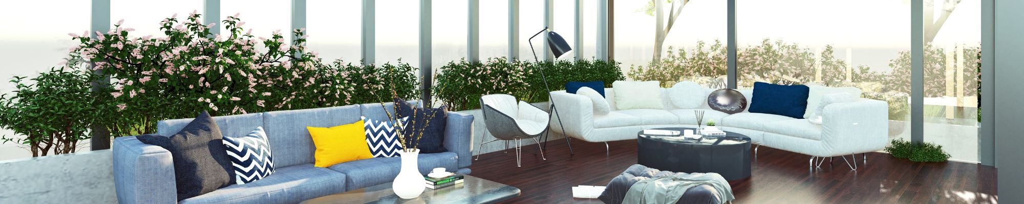 A bright sunroom featuring a large window and an abundance of indoor plants, creating a vibrant and inviting atmosphere