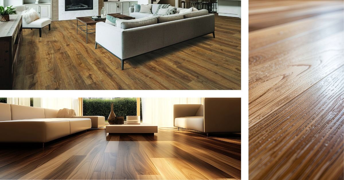 A collection of images displaying diverse hardwood flooring options, featuring unique patterns and finishes.