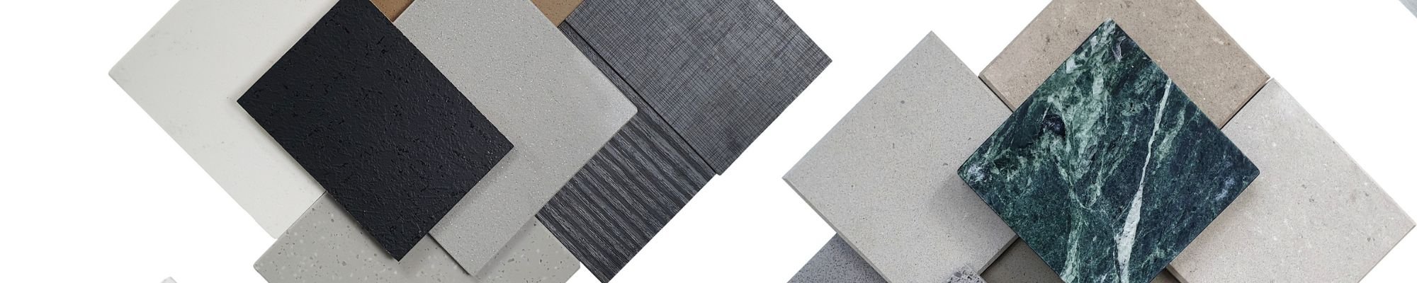 A collection of various types of marble and stone showcasing different colors and textures.