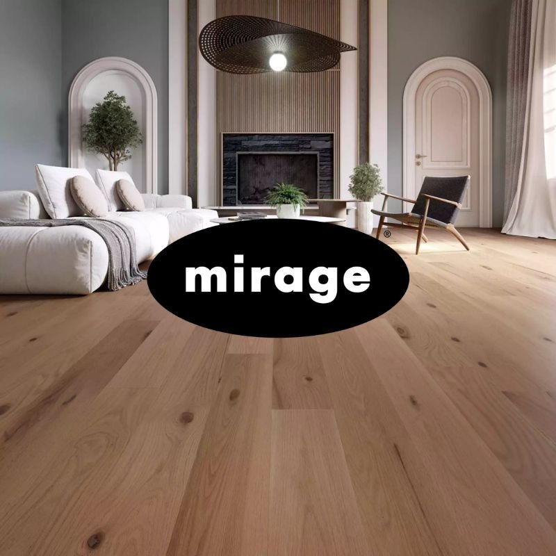 A selection of Mirage flooring options arranged in a showroom, highlighting diverse designs and finishes.