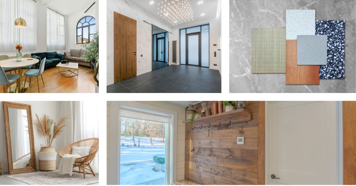 A collage showcasing various interior design styles, including modern, rustic, and minimalist aesthetics.
