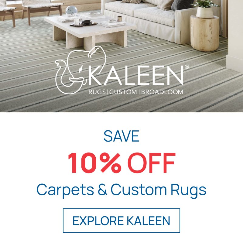 Promotional image featuring a 10% discount on Kaleen carpet.